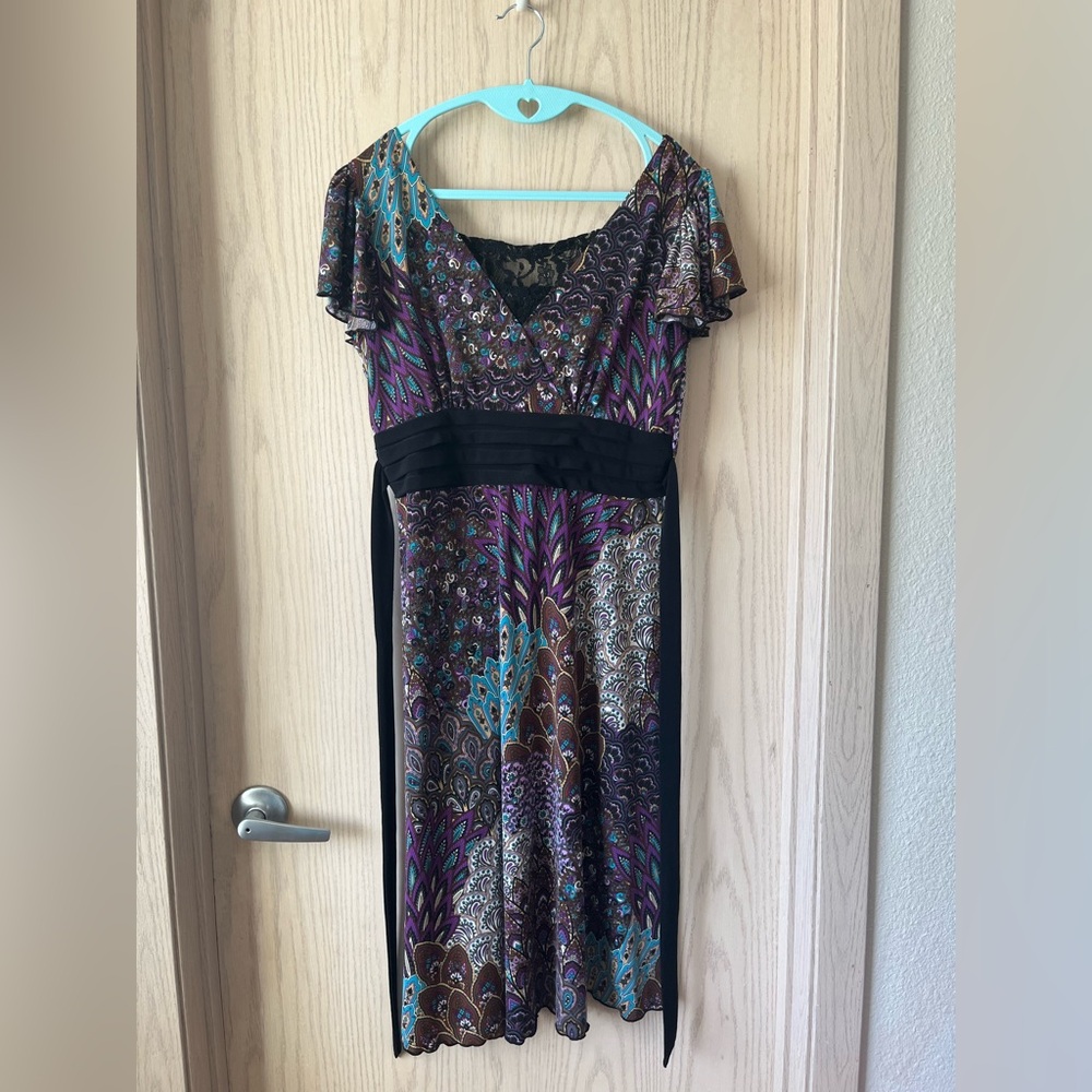 Vintage Lace Purple Paisley Wrap Tie Waist Dress